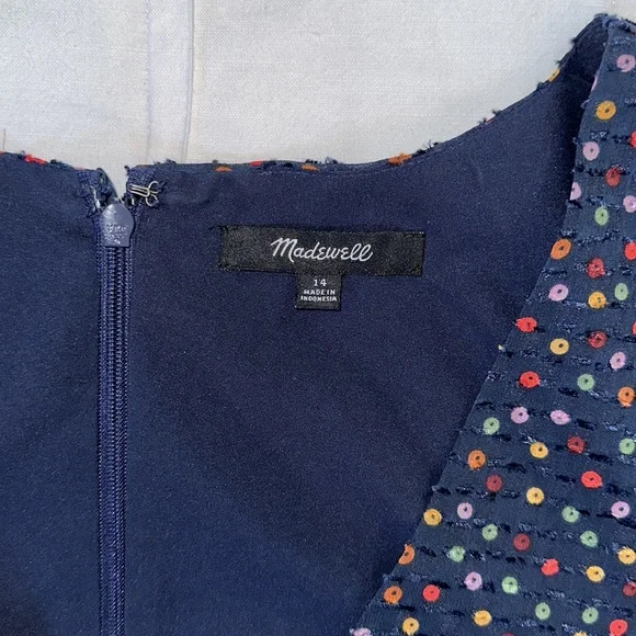 Madewell Flutter-Sleeve Ruffle-Hem Dress in Sugar Dot Navy Blue Size 14 - Picture 7 of 12